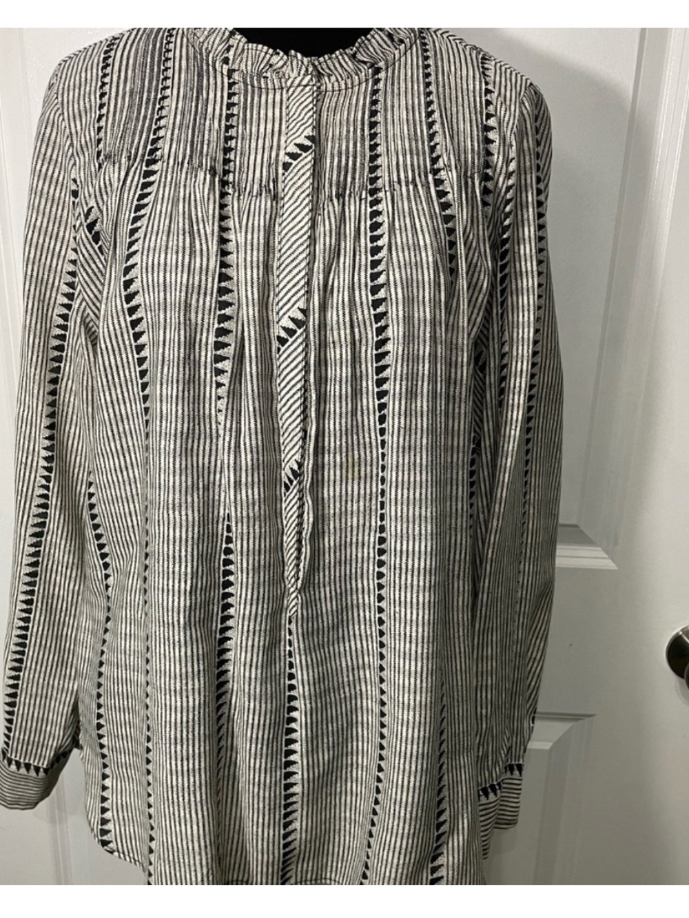 J Crew Black and White Striped Peasant Blouse size Small CB-10 - Picture 1 of 10